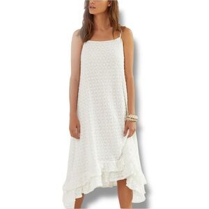 Anthropologie NEW Chic Asymmetrical White Lace Fully Lined Sleeveless Maxi Dress